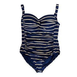 Nip Tuck Navy Stripe Ruched Twist Top Multi Fit Cup Size 10